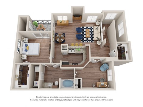 Floor plan for 2 beds, 1.5 baths, 971 sqft